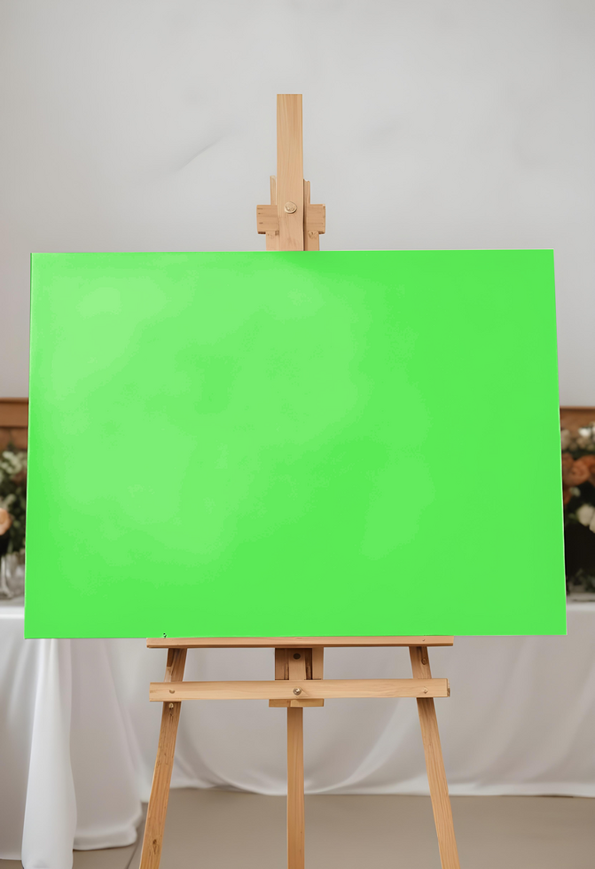 greenscreen canvas mockup in Wooden easel, mockup canvas, painting canvas mockup psd