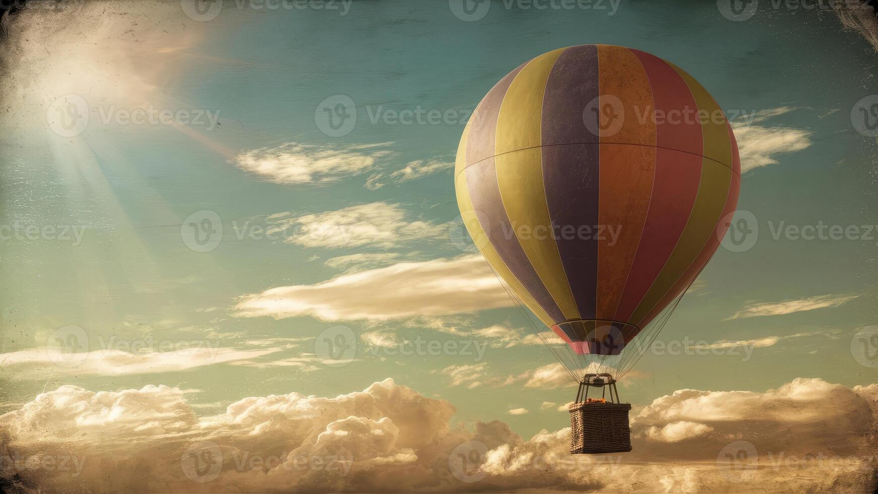 Stunning of a vintage style hot air balloon floating in the sky photo