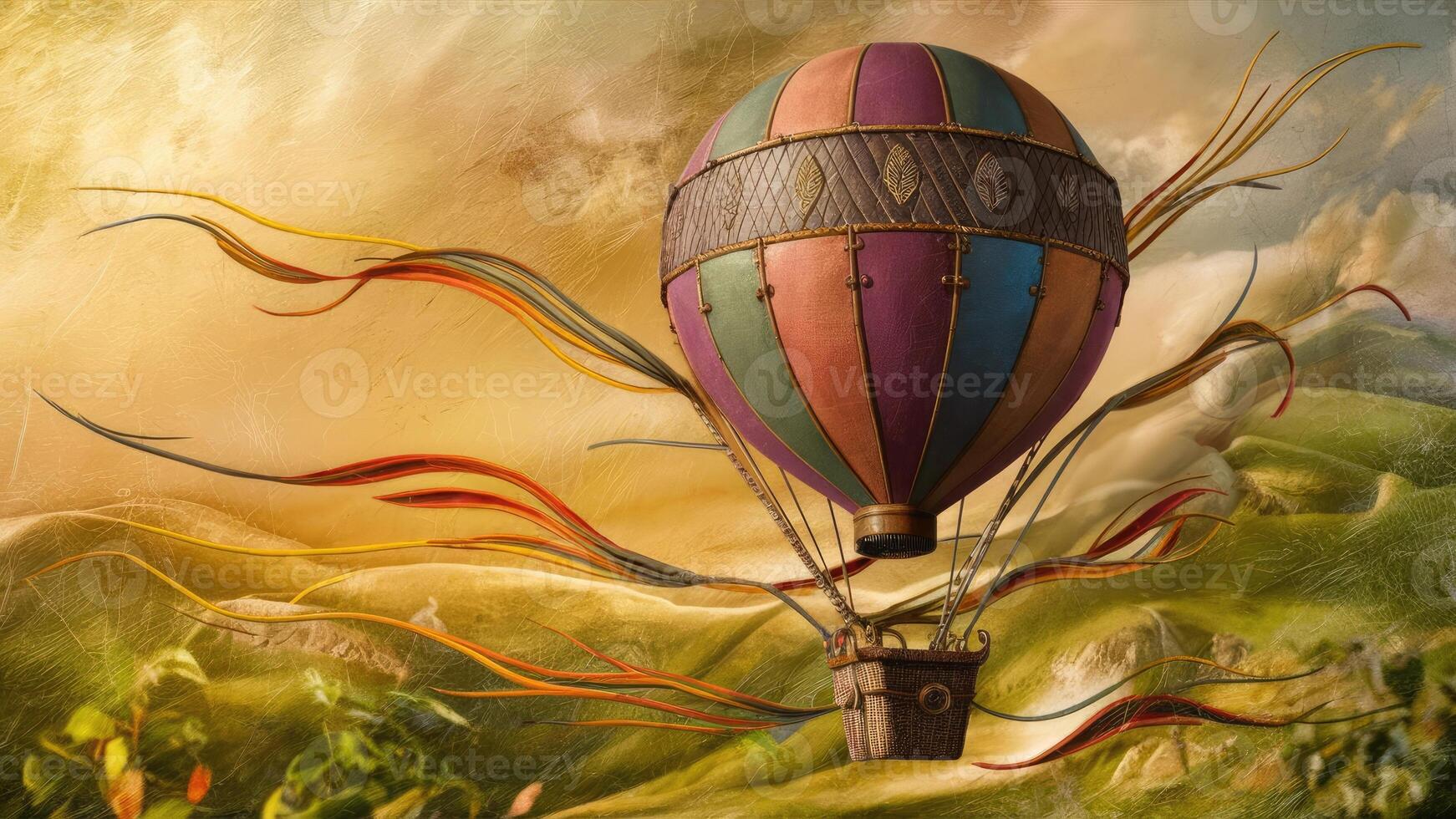 Tranquil Journey Soaring Through Skies in a Hot Air Balloon photo