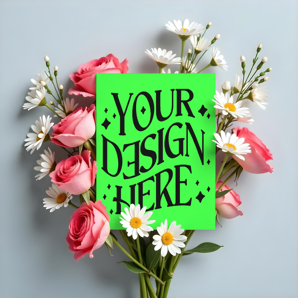 blank card mockup on flower bond, green screen card mockup invitataion mockup card, psd