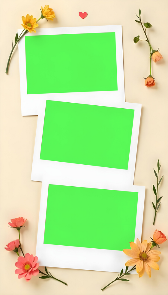 Collage Mockup photo, boho and aesthetic mockup photo collage, greenscreen collage mockup with flower background psd
