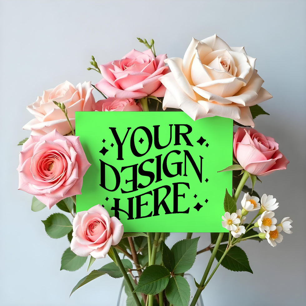 blank card mockup on flower bond, green screen card mockup invitataion mockup card, paper psd