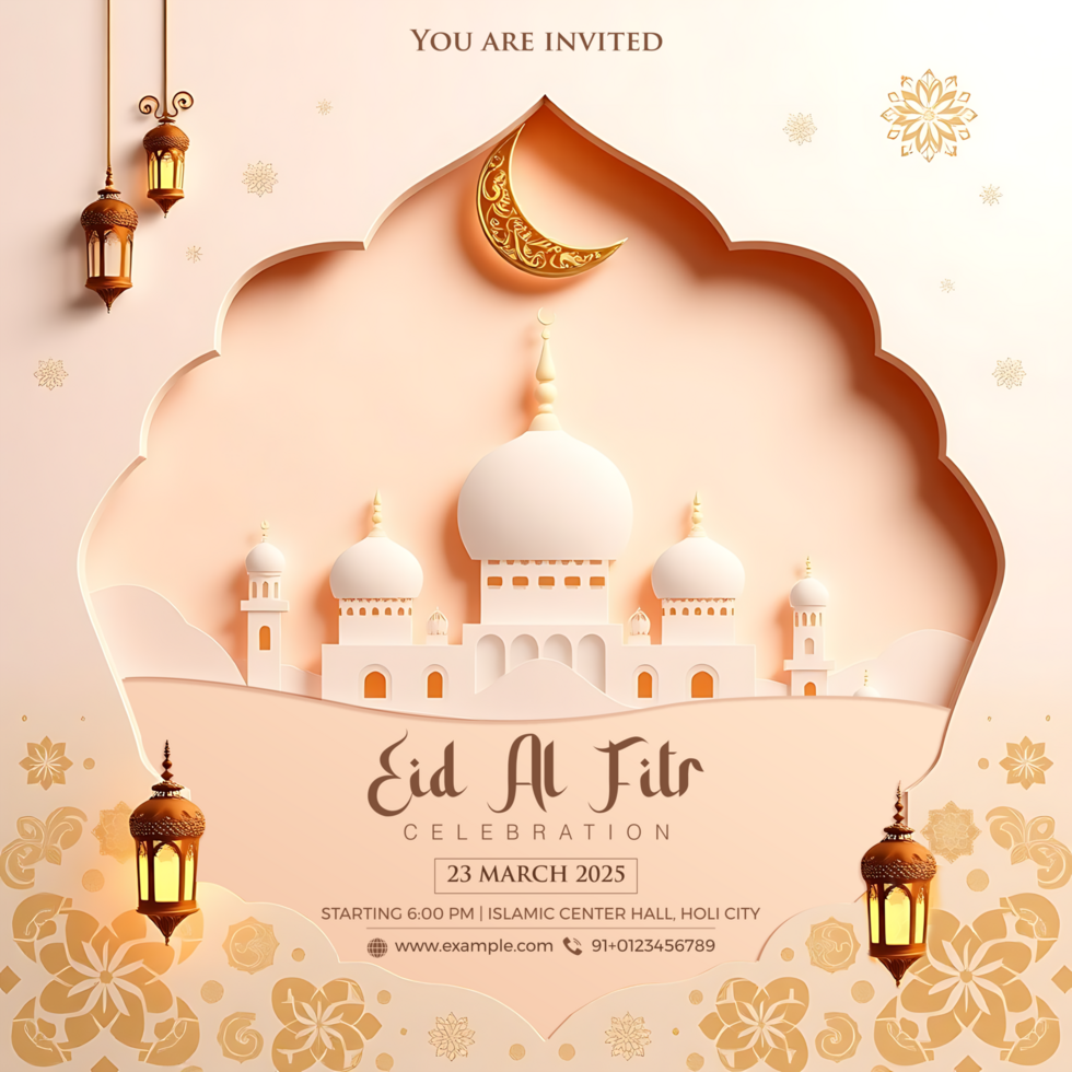 Elegant Eid al-Fitr Celebration Invitation Template Design for Festive Gatherings psd