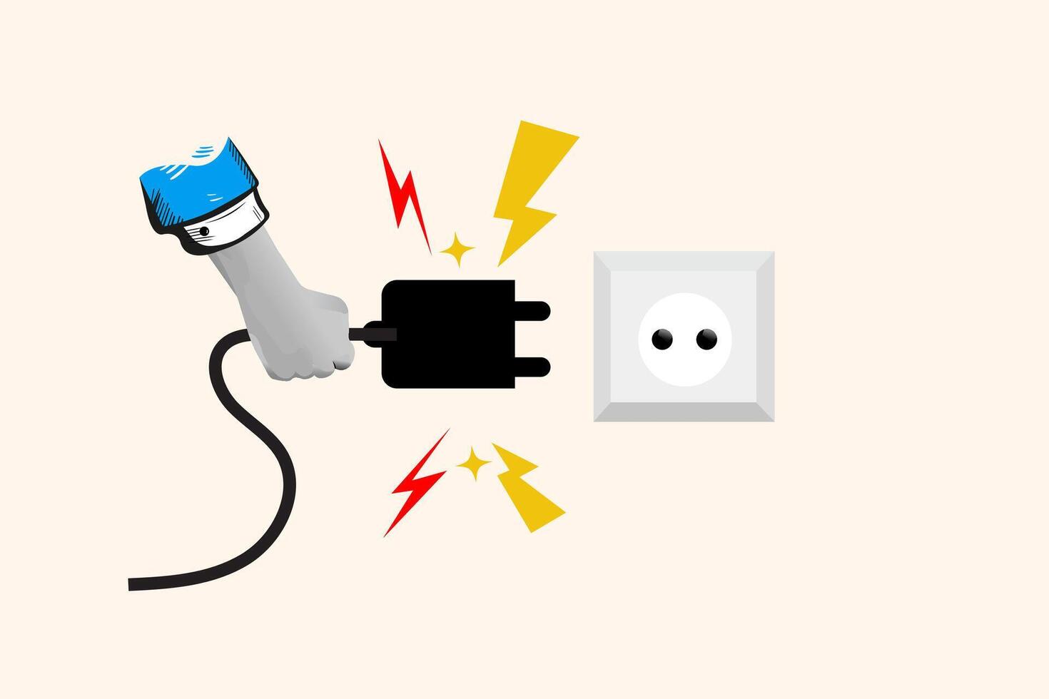 Electric Shock Danger Hand Plugging In, Sparks, Power Outlet vector