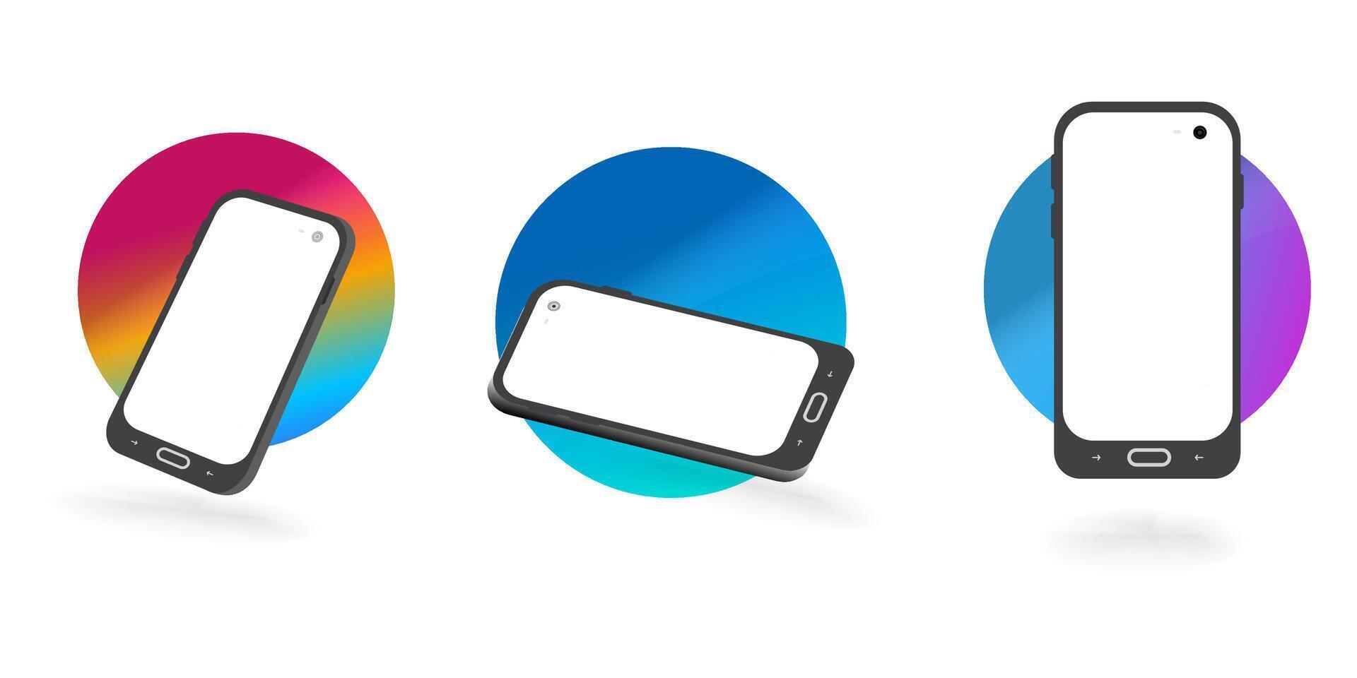 Modern Smartphone Mockups Colorful Backgrounds, Blank Screens vector