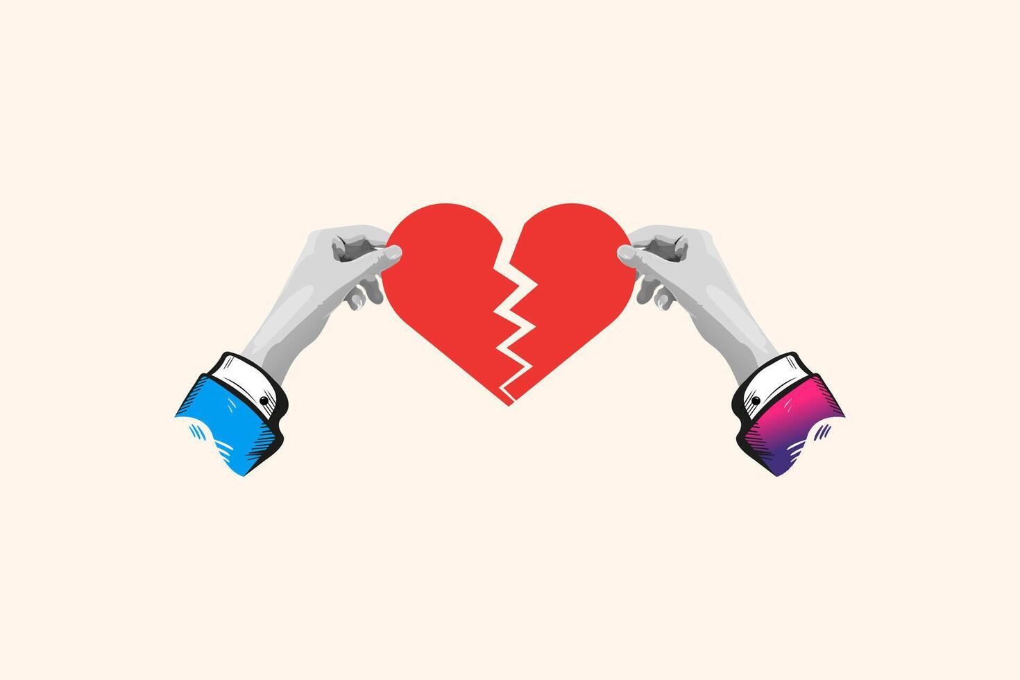Broken Heart Two Hands Separate a Red Love Symbol vector