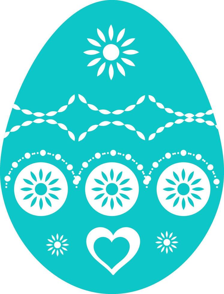 Teal Easter Egg Design Flowers, Heart, Spring Decorations vector