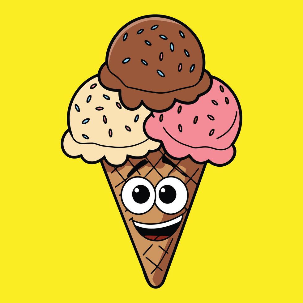 Funny Ice cream cartoon illustration vector