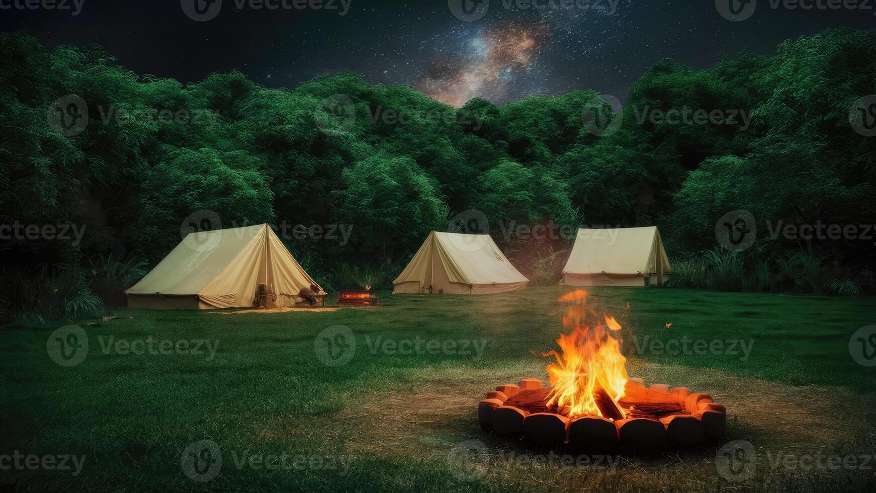 Stunning of a serene night scene in a lush green forest photo