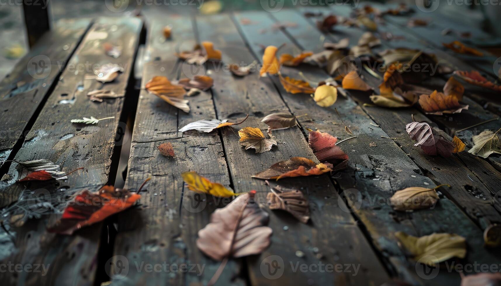 Autumn Leaves Scattered On A Wooden Table photo