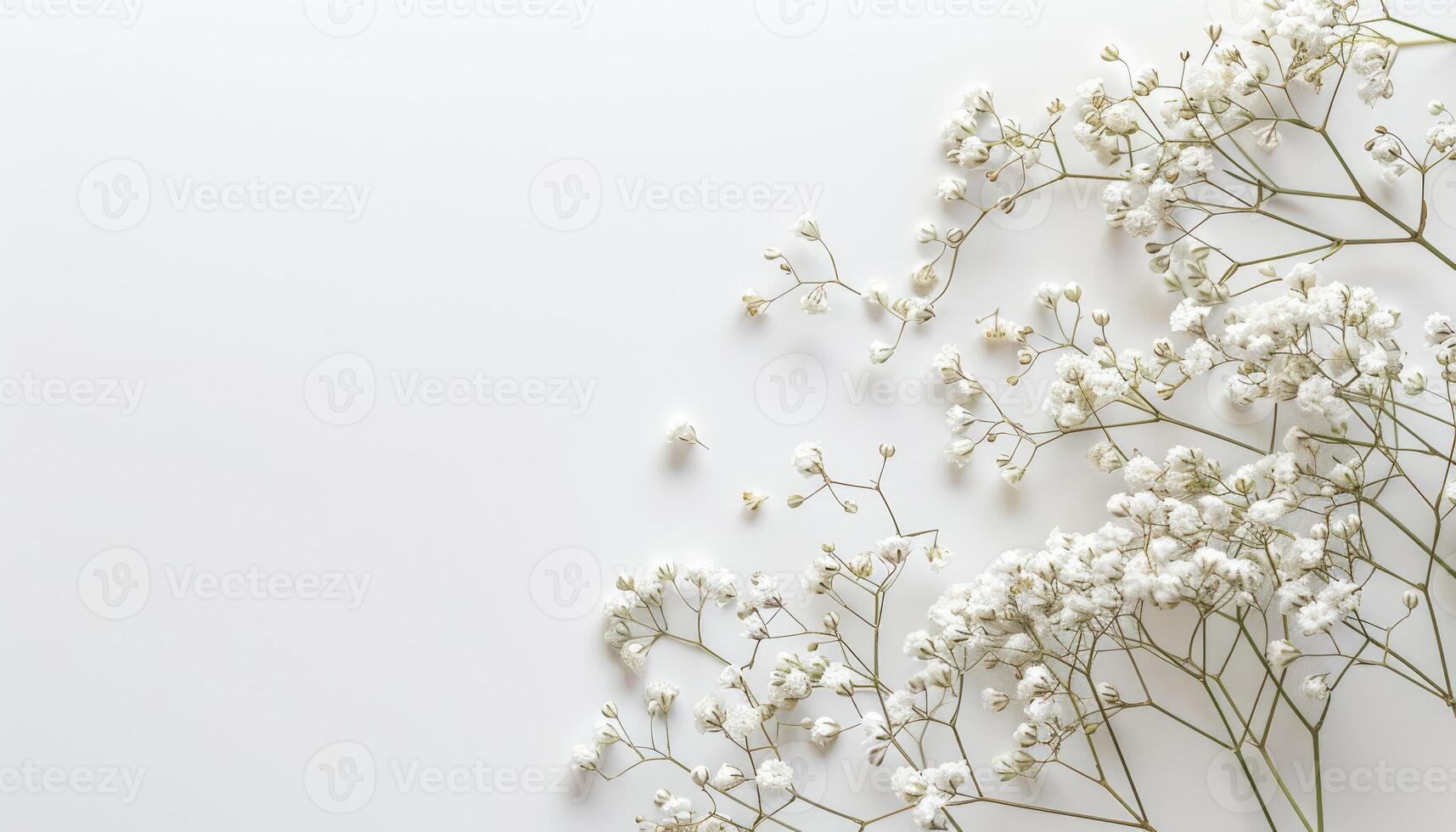 close up of Delicate White Baby Breath Flowers on White Background photo