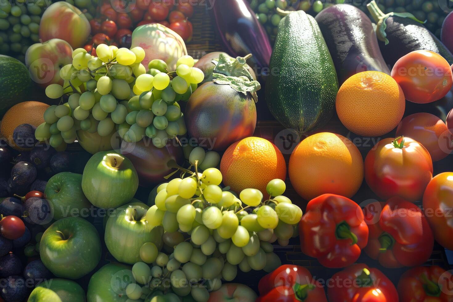 A vibrant collection of fresh fruits and vegetables photo