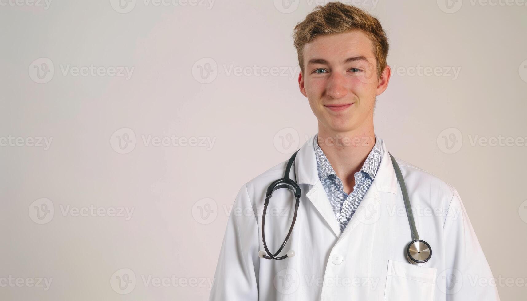 Young Male Doctor Smiling White Coat photo