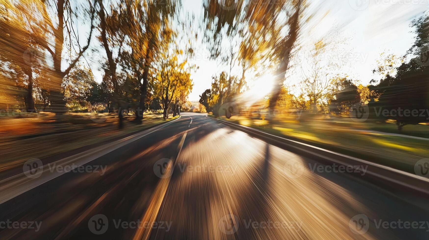 Autumn Road Journey Through Golden Trees at Sunset photo