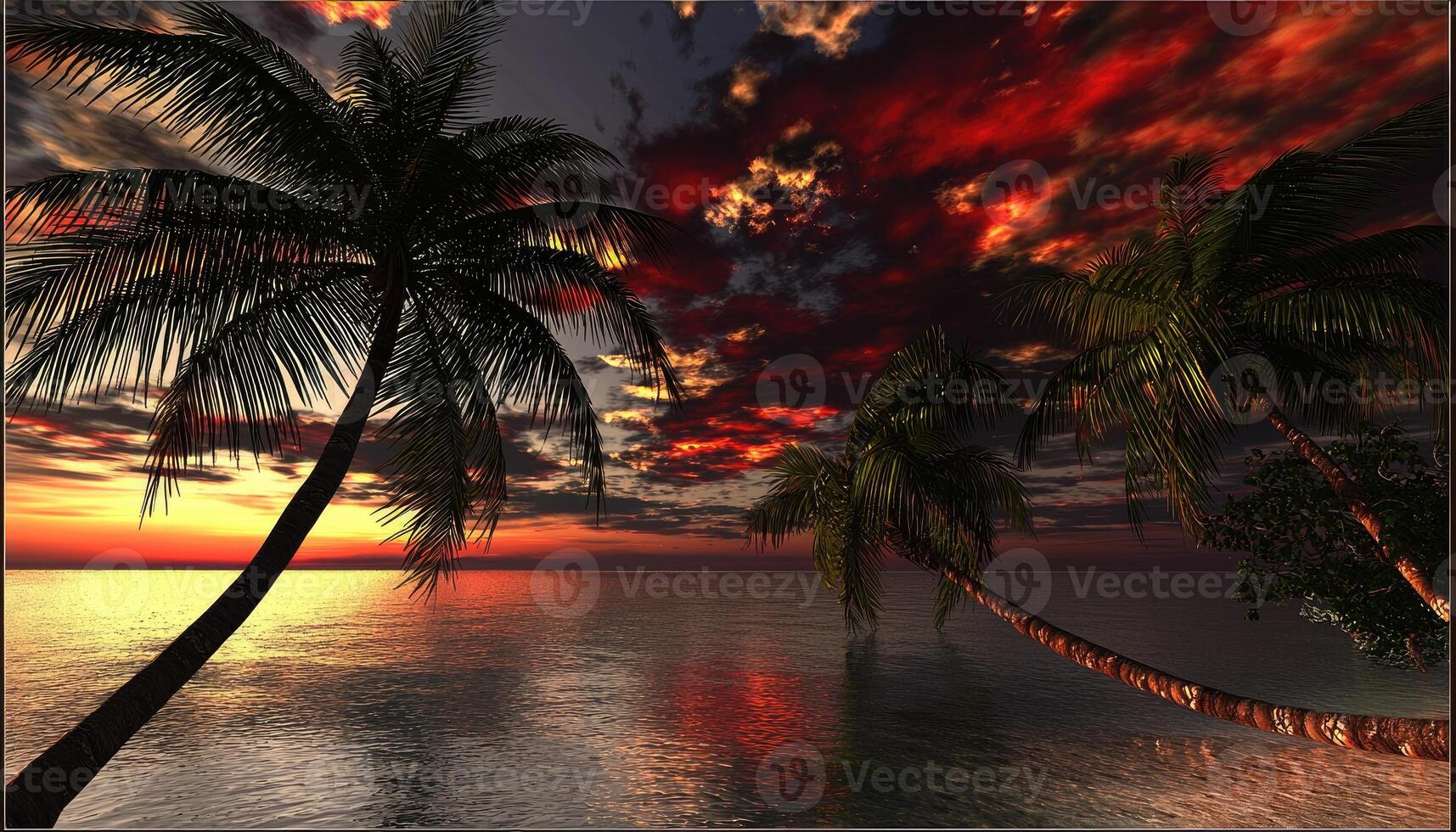 Tropical Sunset Paradise Palm Trees Ocean Scene photo