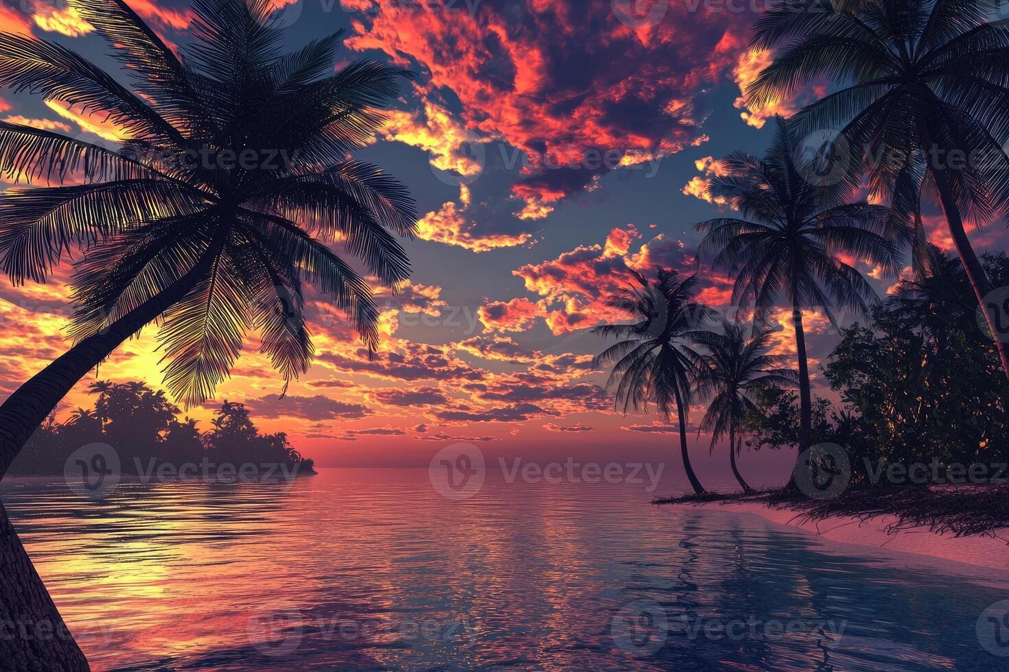 Tropical Sunset Paradise Island Palms photo
