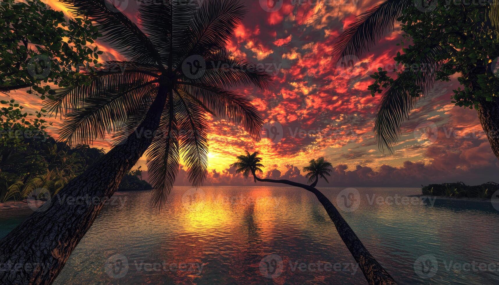 Tropical Sunset With Palm Trees photo