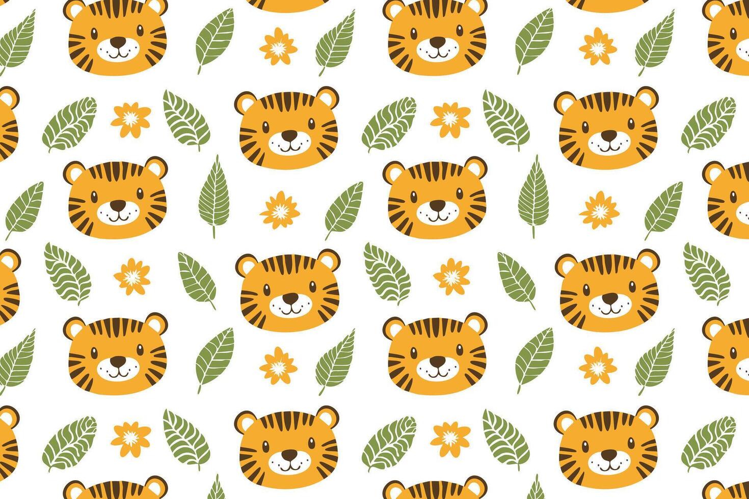 A pattern with a tiger and leaves background vector