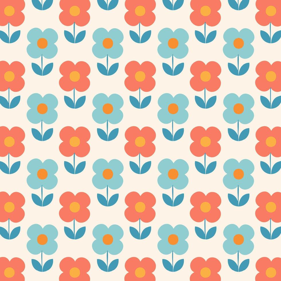 A colorful pattern with flowers on a retro colors vector