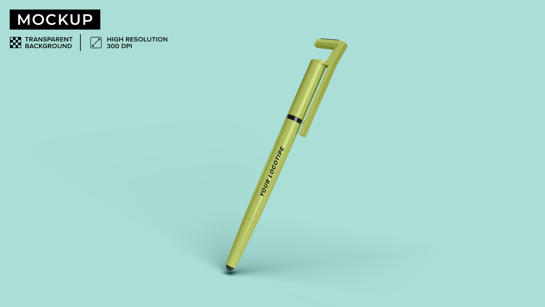 mockup of White multifunction pen standing on set psd