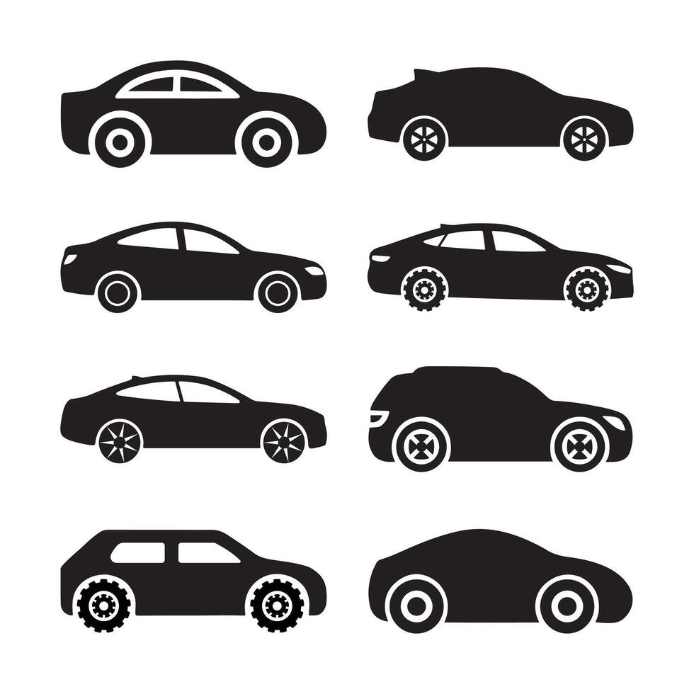 Set of Car silhouette icon, Automobile full black graphic design vector