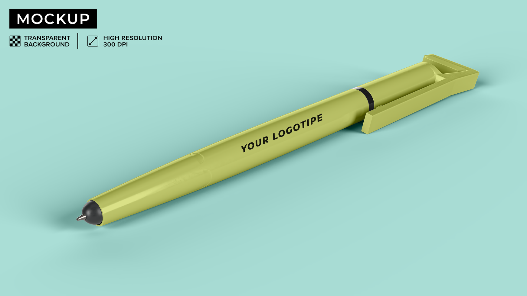 mockup of White multifunction pen lying down on set psd