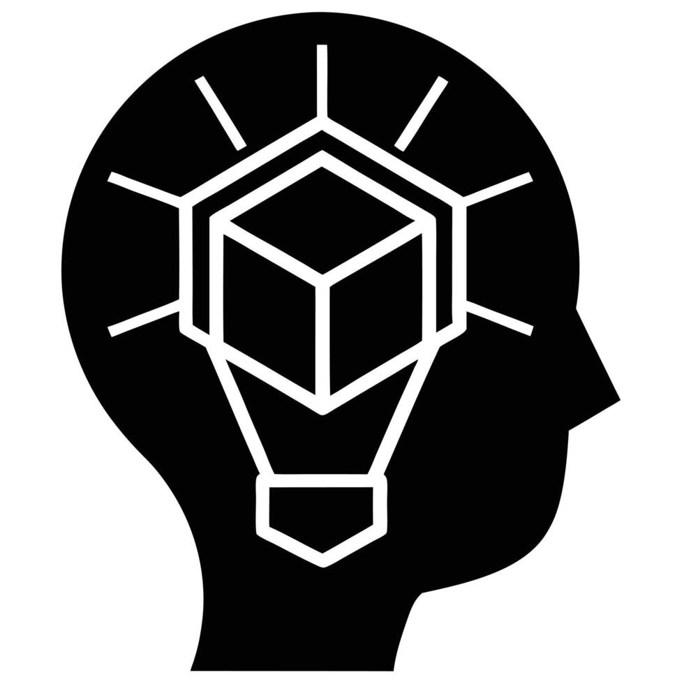 a head with an idea light bulb black and white silhouette vector