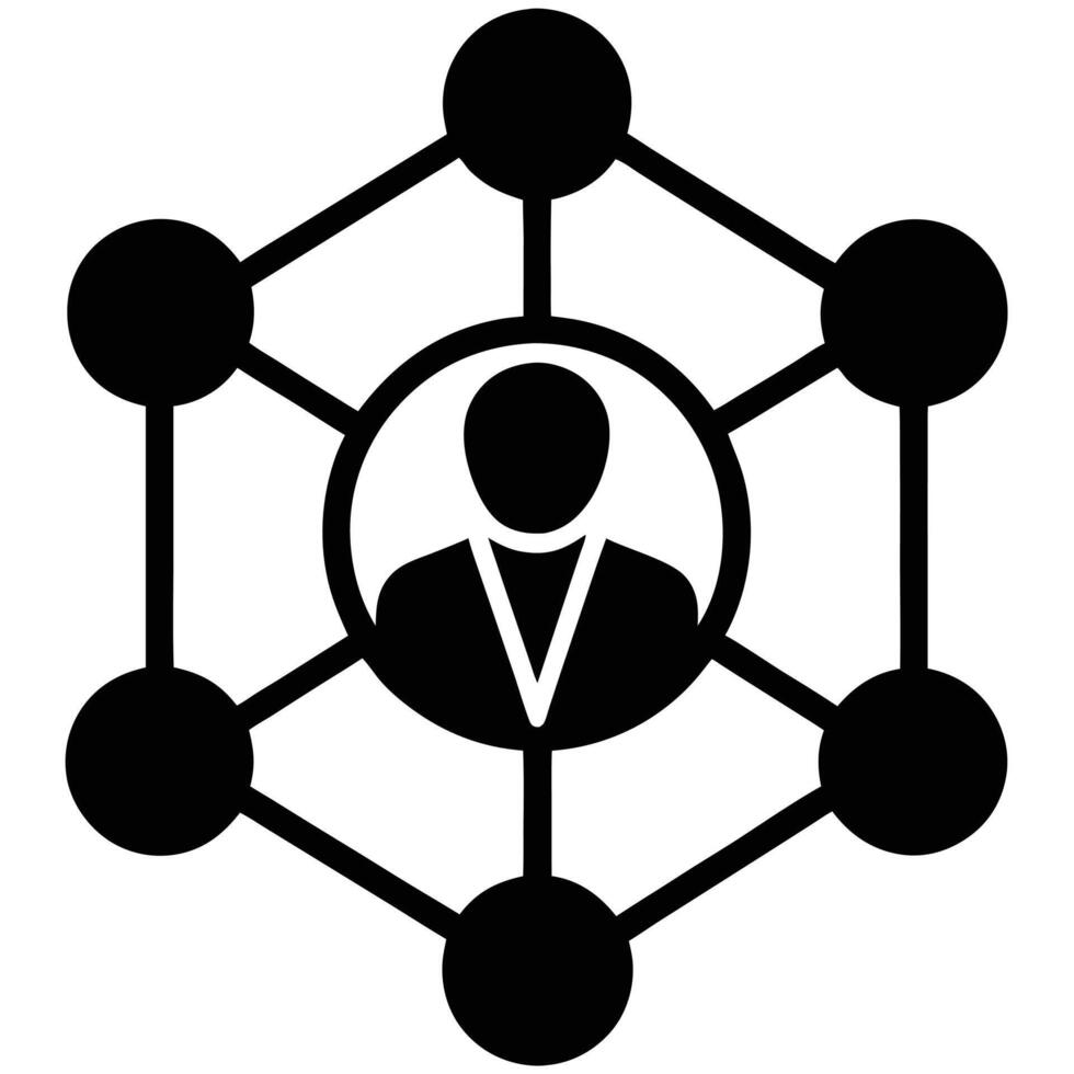 Network icon, human silhouette, hexagon shape vector