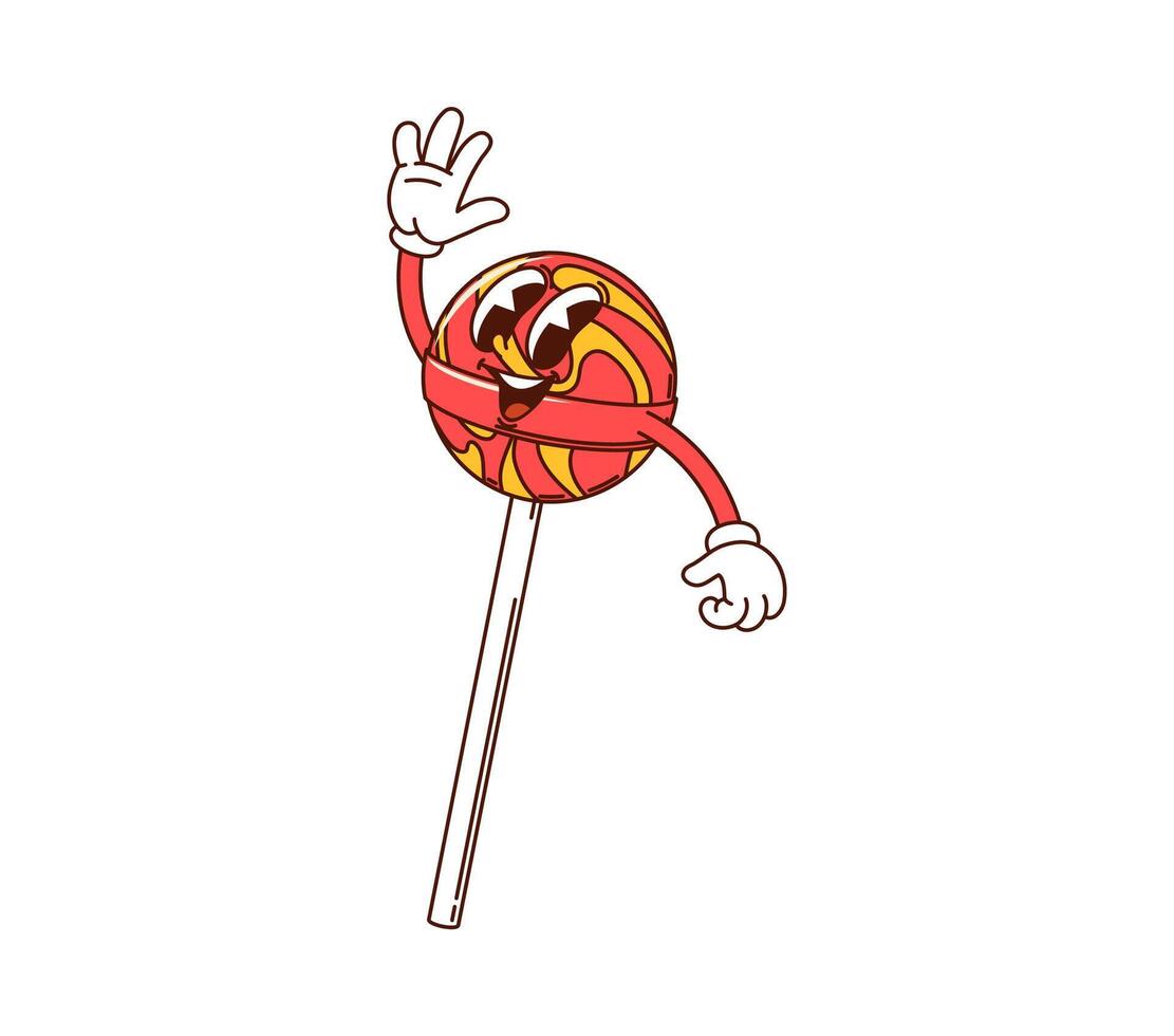 Cartoon lollipop funny groovy hippie character vector