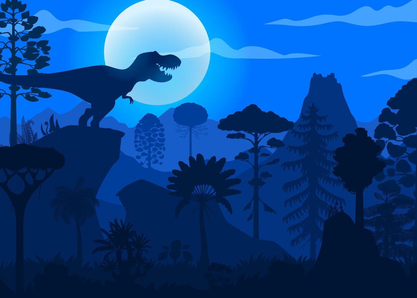 Tyrannosaurus T Rex dinosaur in prehistoric jungle vector