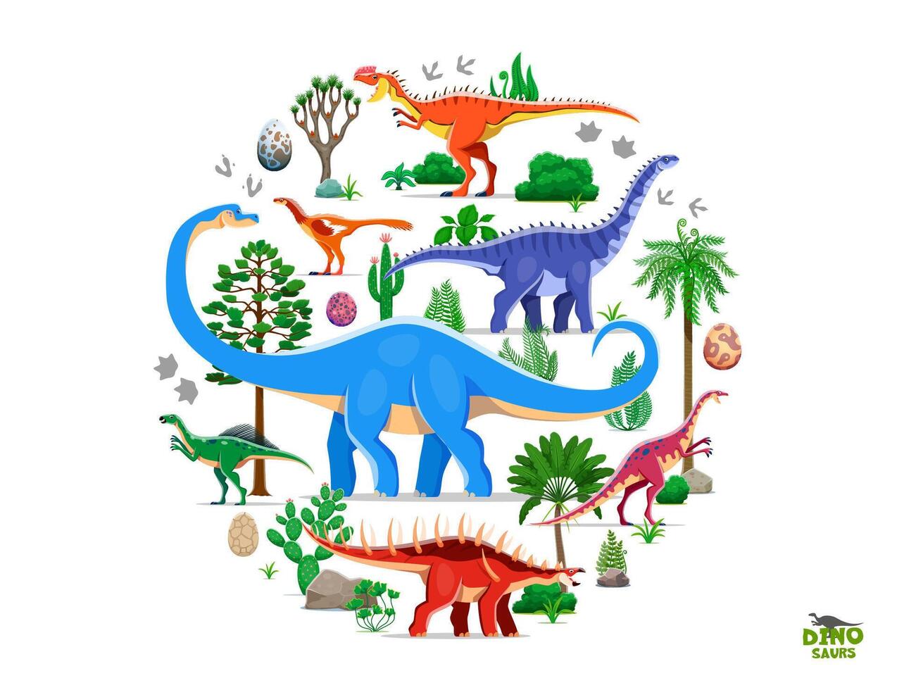 Cartoon prehistoric dinosaur characters with eggs vector