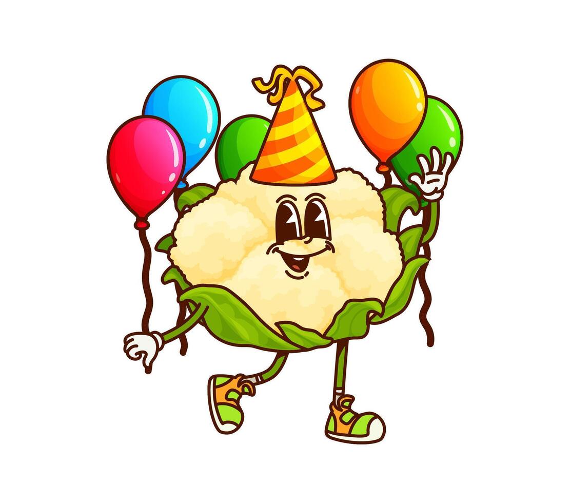 Groovy cauliflower vegetable character on party vector