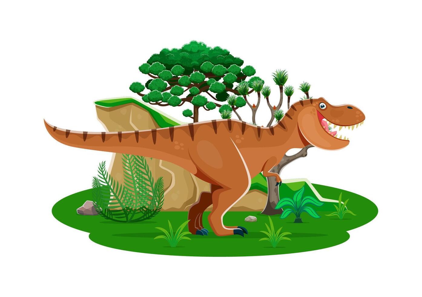 A cartoon t - rex standing in the grass vector