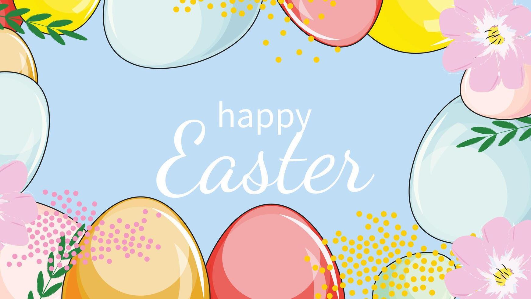 Whimsical horizontal template with Easter eggs and floral motifs for cheerful designs vector