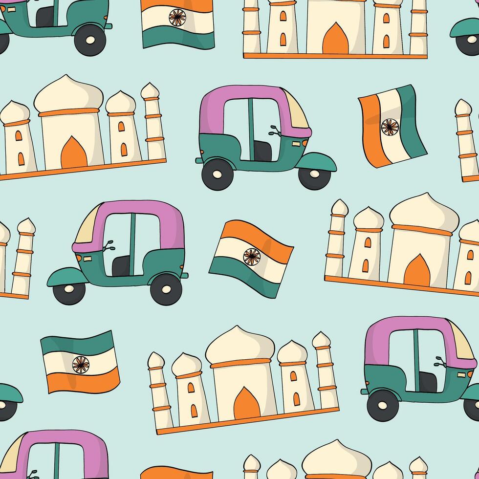 India seamless pattern with doodles for wallpaper, wrapping paper, backgrounds, stationery, scrapbooking, digital paper, etc. EPS 10 vector