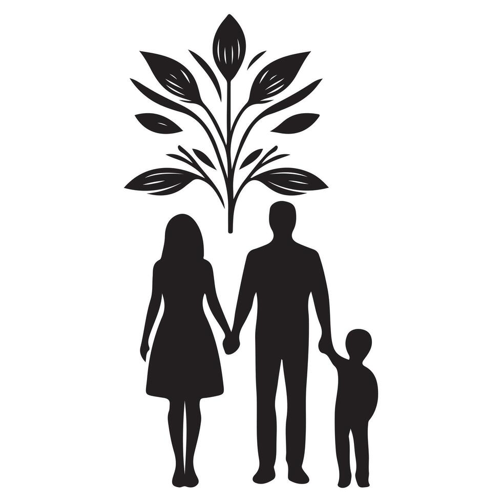 silhouette of a family holding hands and holding a child vector