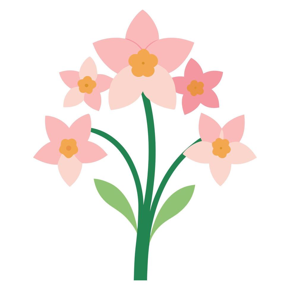 A flower with pink petals and green leaves design on a white background vector