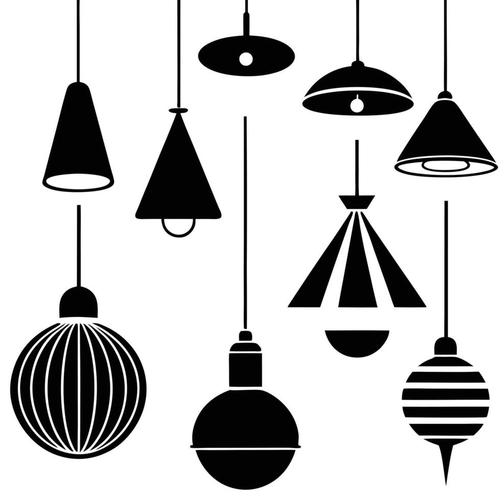 a set of different hanging lamps and lights vector
