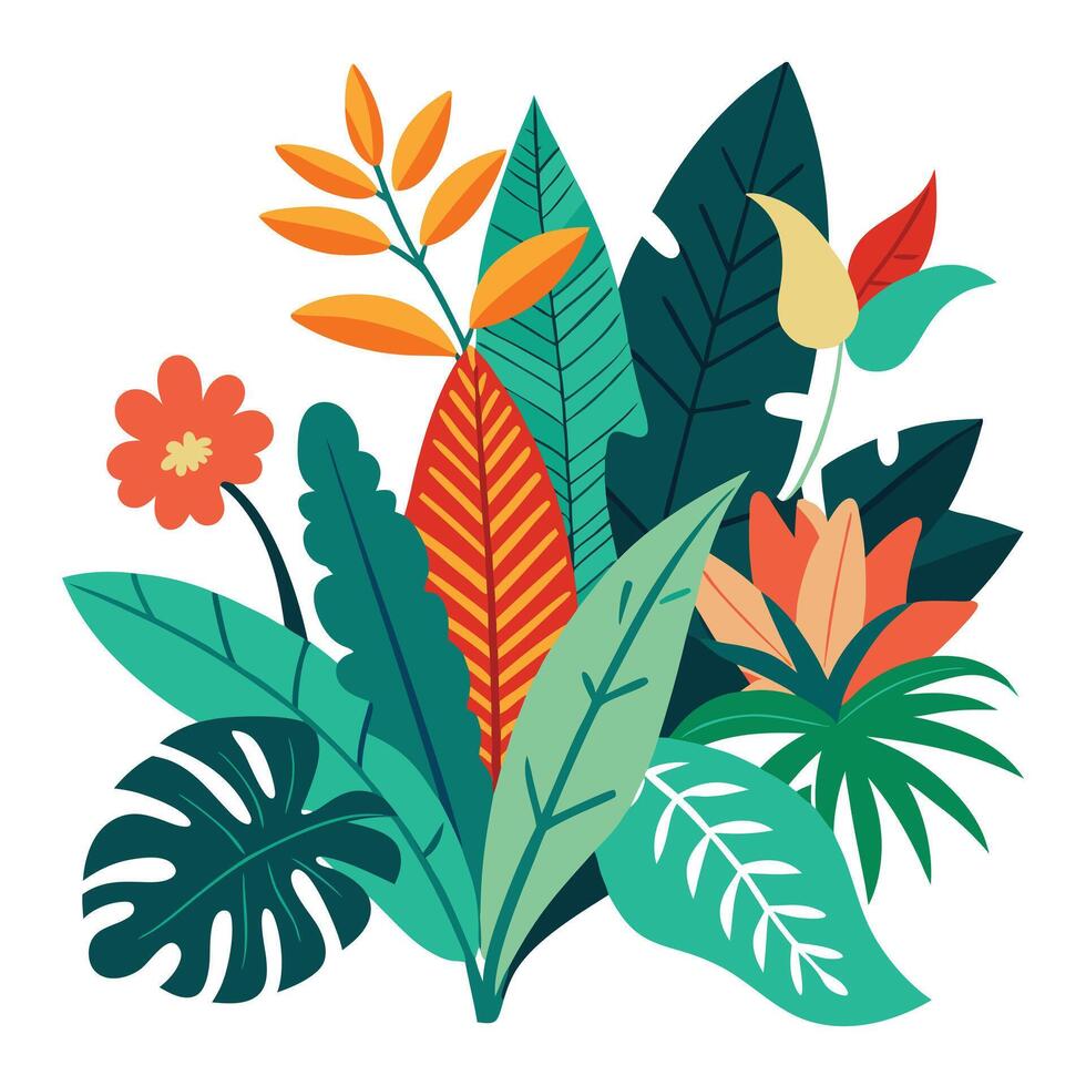 tropical plants and flowers on a white background vector