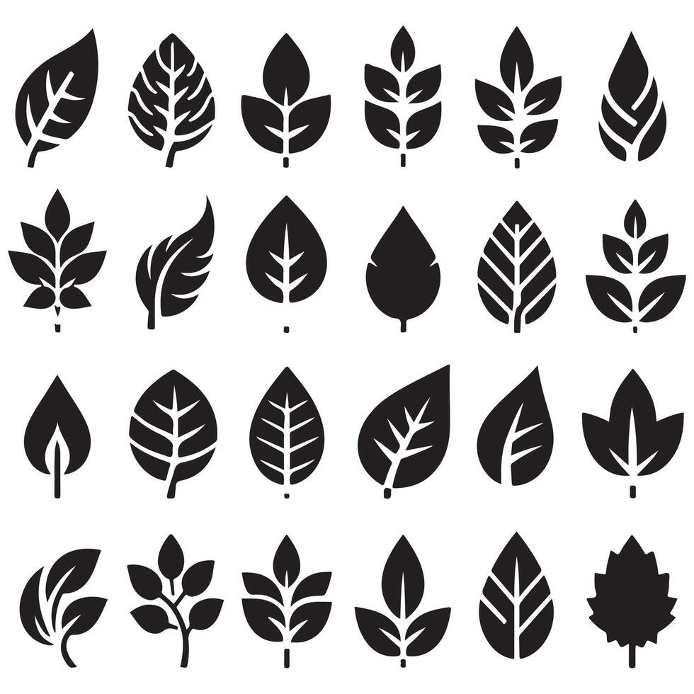 a set of black leaves icons on a white background vector