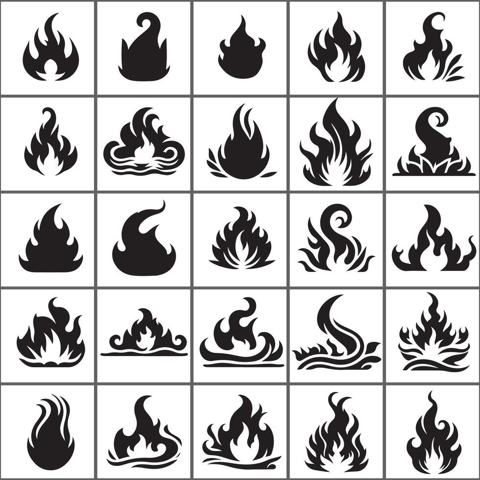 a set of black and white fire icons design on a white background vector