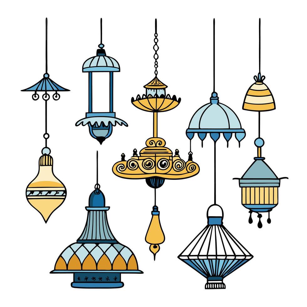 a set of different lamps and lights vector