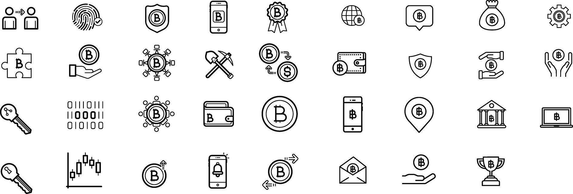 Blockchain Line Editable Icons set. illustration in modern thin line style of distributed ledger technology related icons mining, e-wallets, cryptocurrency, and more. Isolated on white. vector