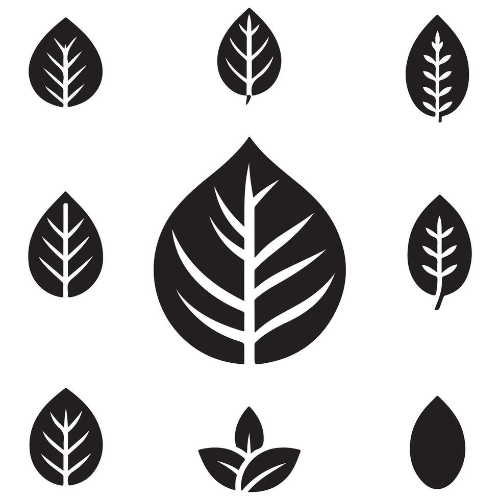 A set of a black and white leaves icons design on a white background vector