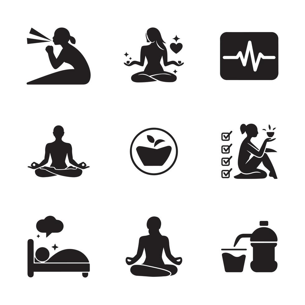 Modern Self Care and Wellbeing Symbols for Apps and UI vector