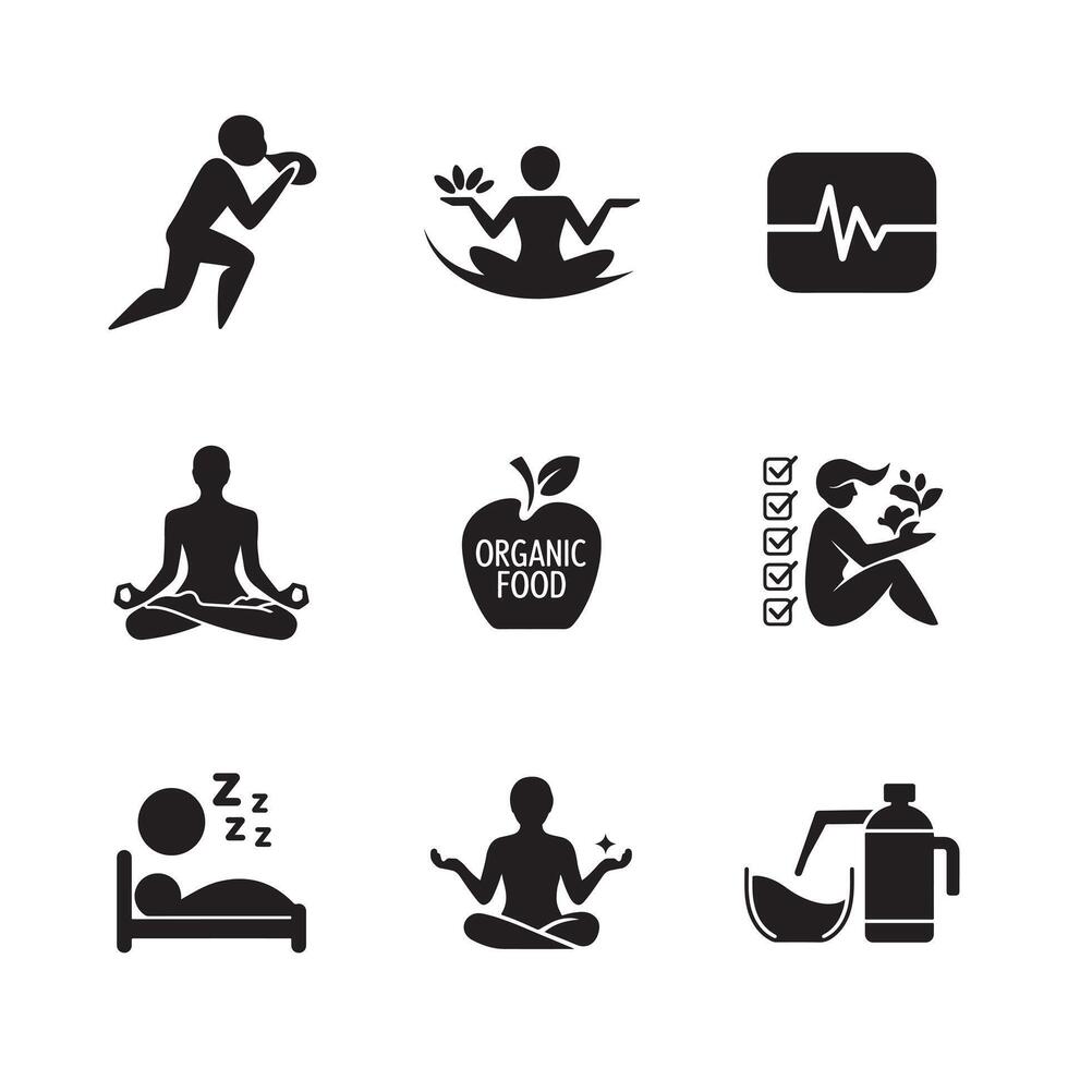 Essential Holistic Health and Fitness Icons for Web and Infographics vector
