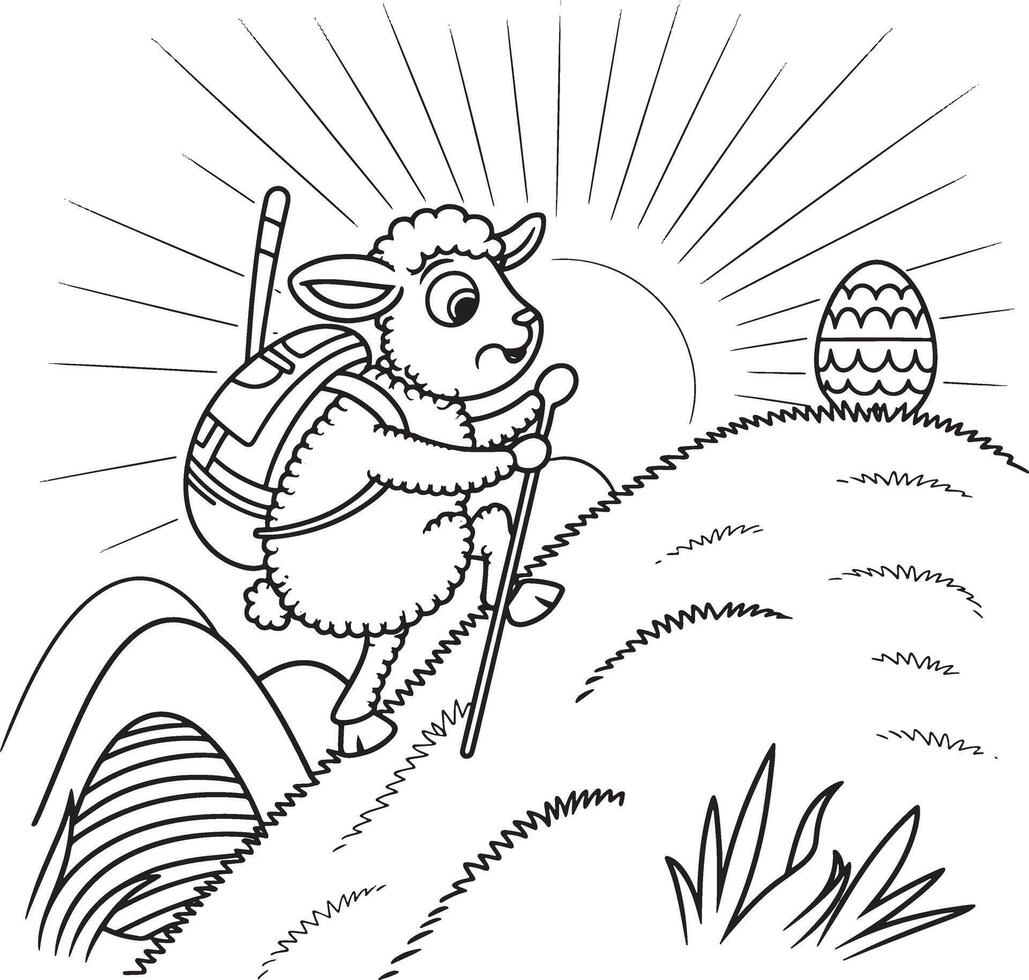 sheep is climbing on the mountain to achieve egg stock photos vector