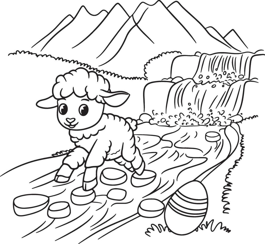 a sheep is climbing a mountain to achieve egg stock photo vector