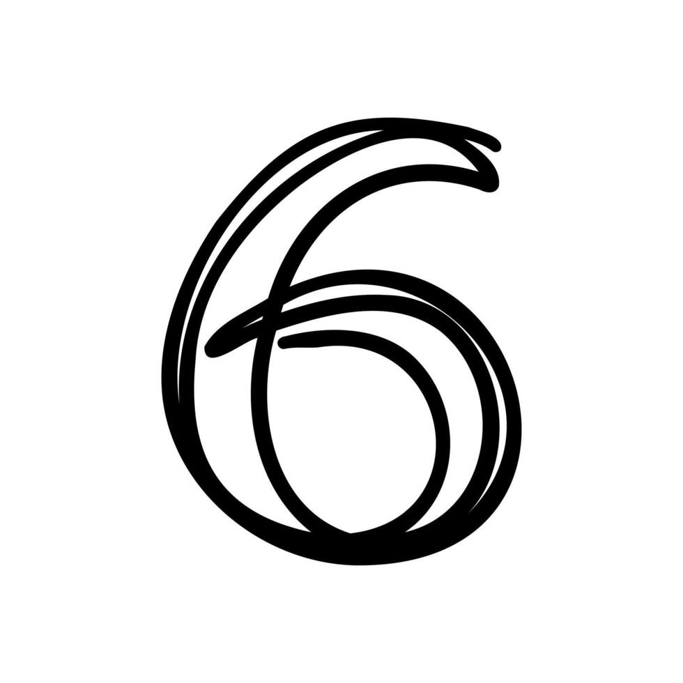 A black and white drawing of a number six vector