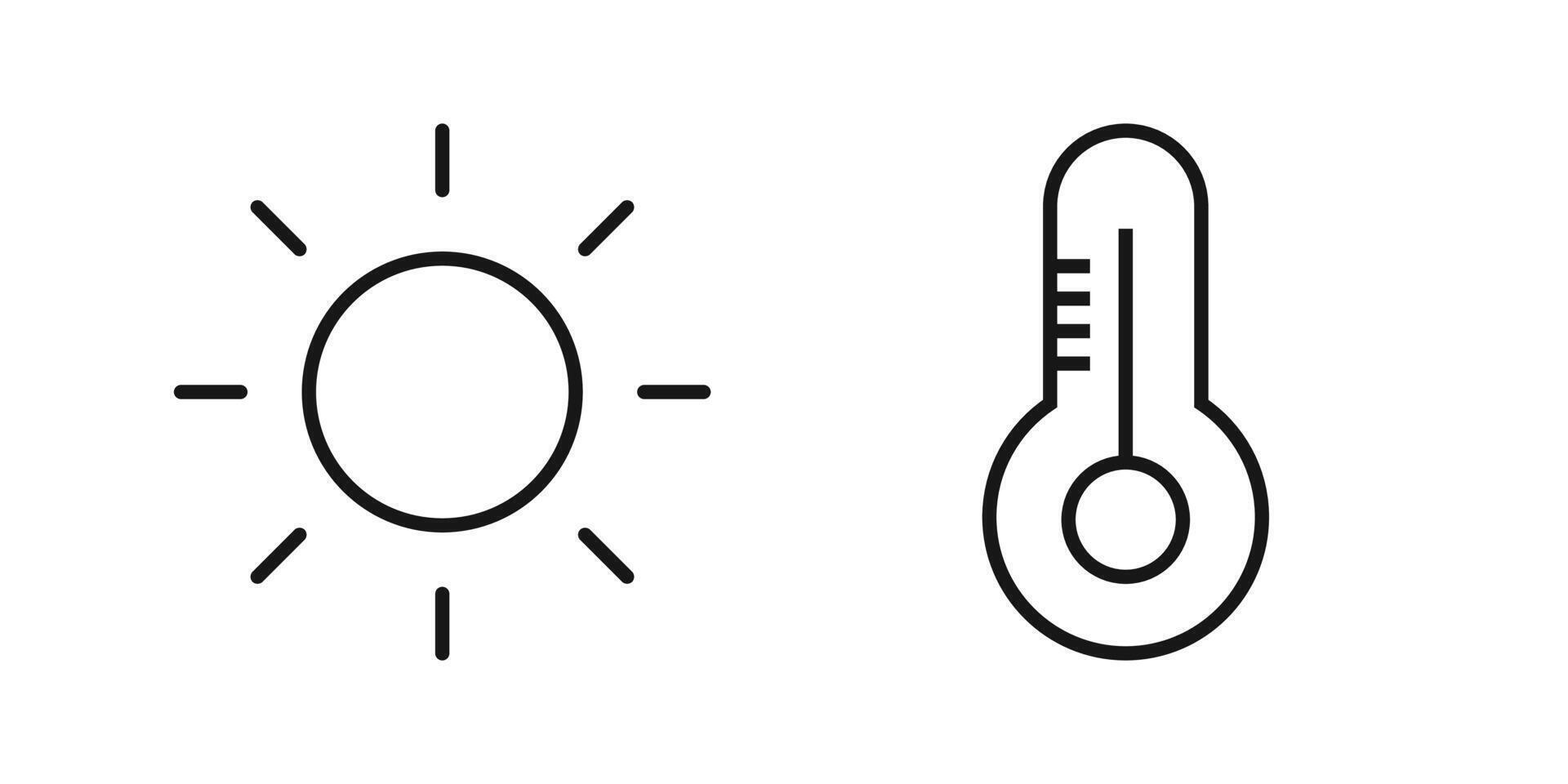 A thermometer and a sun are shown in a line vector